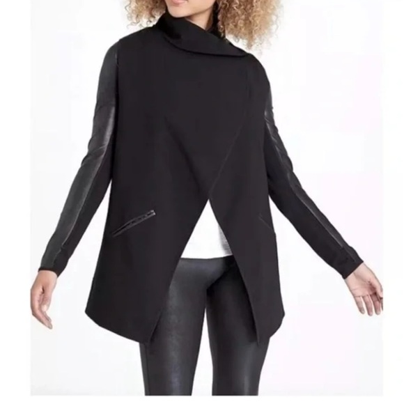 Spanx drape front jacket blazer faux leather sleeves womens plus size 1x black - Picture 3 of 7
